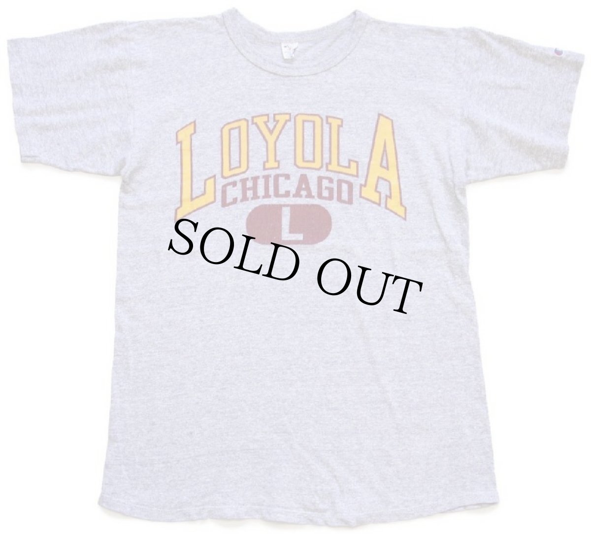 画像2: 80s USA製 Championチャンピオン LOYOLA CHICAGO 三段中抜き ひび割れプリント 88/12 Tシャツ 杢グレー L (2)
