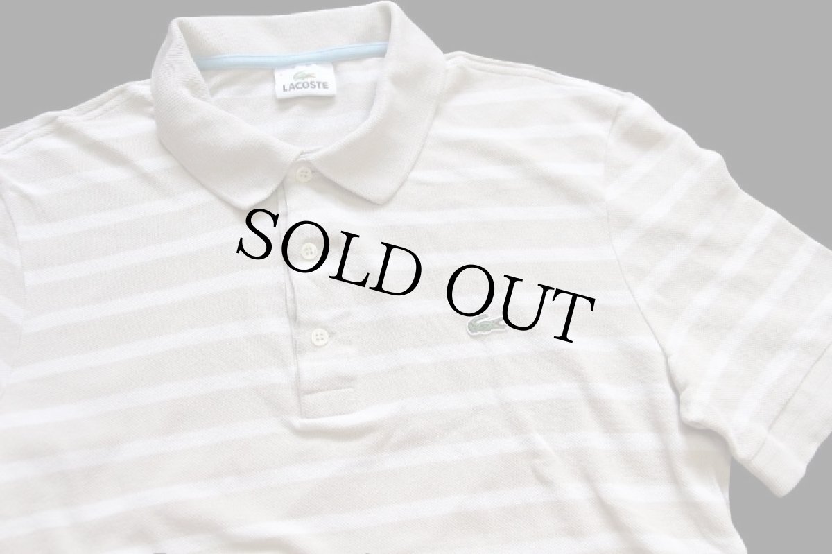 画像3: 90s LACOSTEラコステ ボーダー コットン 鹿の子 ポロシャツ グレーベージュ×オフホワイト 4 (3)