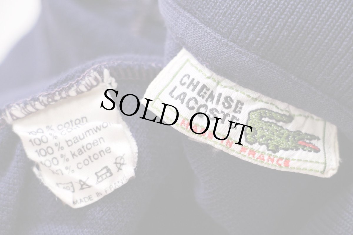 画像4: 70s フランス製 CHEMISE LACOSTE ラコステ ワンポイント コットン 鹿の子 ポロシャツ 紺★148 (4)