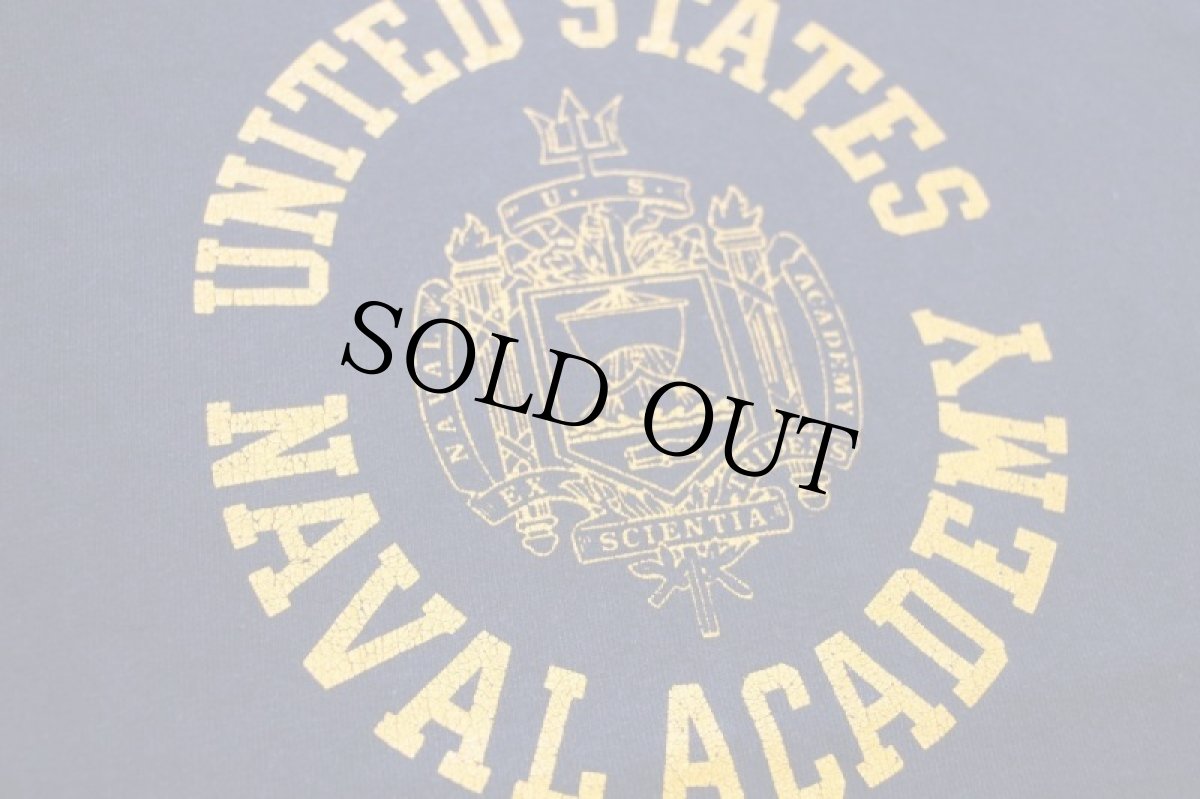 画像4: 90s USA製 Championチャンピオン UNITED STATES NAVAL ACADEMY ロゴ ひび割れプリント コットンTシャツ 紺 M★U.S.NAVY (4)