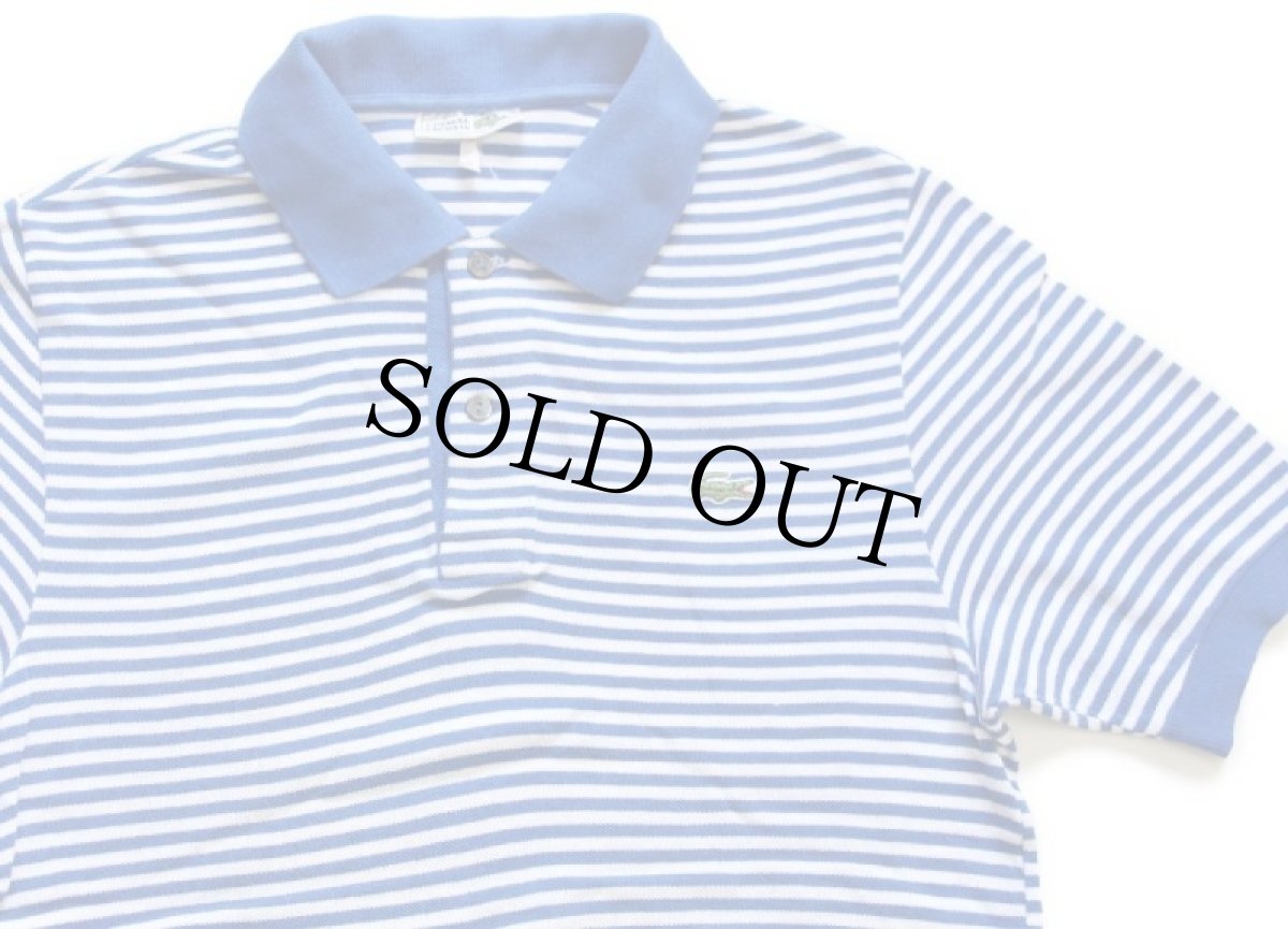 画像3: 70s フランス製 CHEMISE LACOSTE ラコステ ボーダー コットン 鹿の子 ポロシャツ 青×白 3 (3)