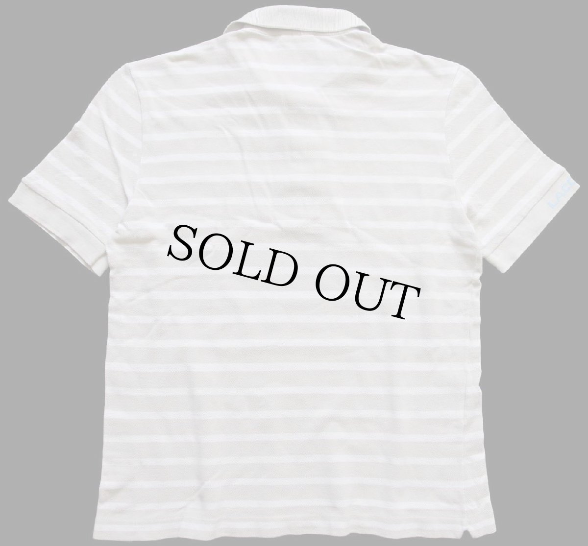 画像2: 90s LACOSTEラコステ ボーダー コットン 鹿の子 ポロシャツ グレーベージュ×オフホワイト 4 (2)