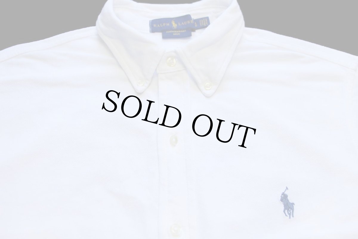 画像3: ラルフローレン FEATHERWEIGHT MESH ワンポイント ボタンダウン コットン 鹿の子 シャツ 白 L (3)