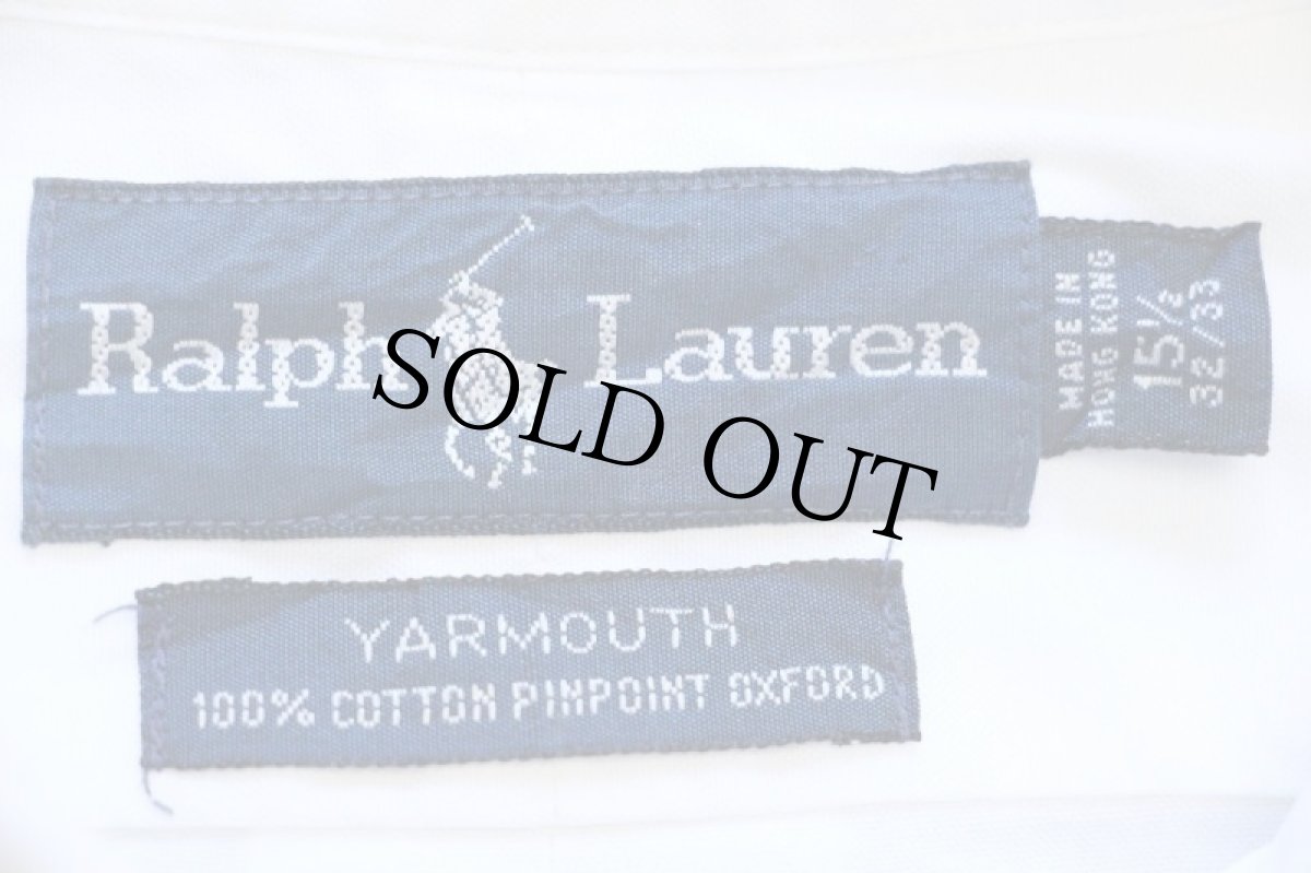 画像4: 90s ラルフローレン YARMOUTH ワンポイント ボタンダウン ピンポイント オックスフォード コットンシャツ 白 15.5 (4)
