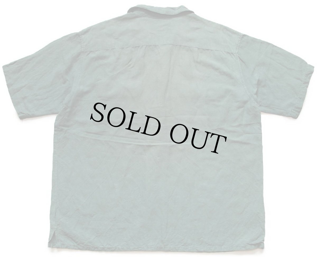 画像2: 90s GAPギャップ 無地 半袖 リネン×レーヨン オープンカラーシャツ 緑 フェード L (2)