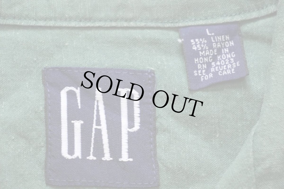 画像4: 90s GAPギャップ 無地 半袖 リネン×レーヨン オープンカラーシャツ 緑 フェード L (4)