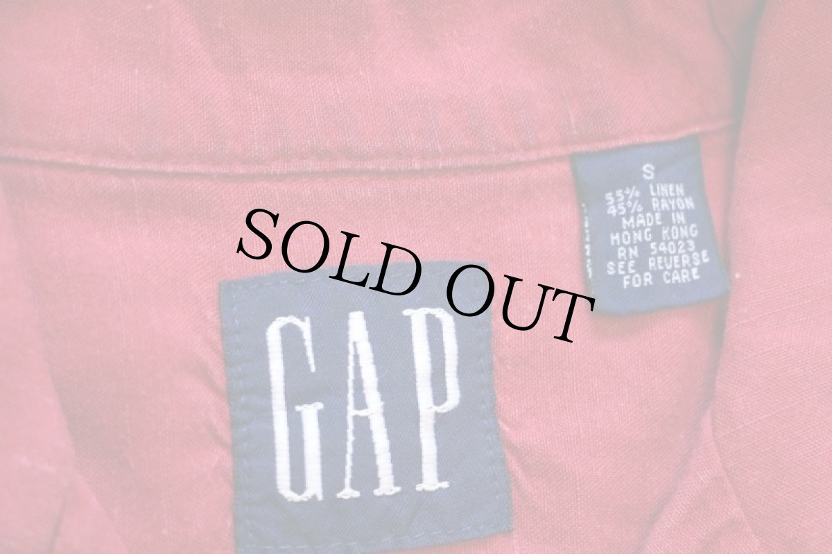 画像5: 90s GAPギャップ 無地 半袖 リネン×レーヨン オープンカラーシャツ 濃赤 フェード (5)