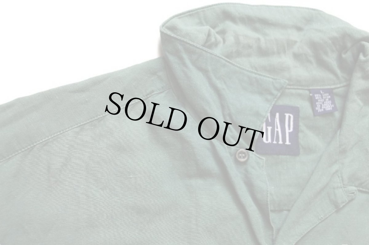 画像6: 90s GAPギャップ 無地 半袖 リネン×レーヨン オープンカラーシャツ 緑 フェード L (6)