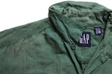 画像6: 90s GAPギャップ 無地 半袖 リネン×レーヨン オープンカラーシャツ 緑 フェード L (6)