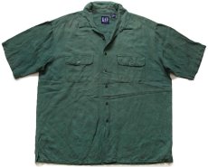 画像1: 90s GAPギャップ 無地 半袖 リネン×レーヨン オープンカラーシャツ 緑 フェード L (1)