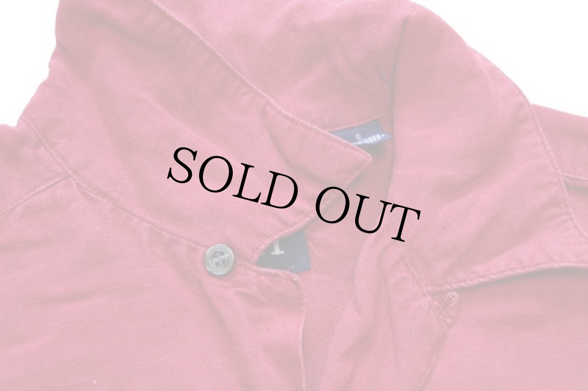 画像4: 90s GAPギャップ 無地 半袖 リネン×レーヨン オープンカラーシャツ 濃赤 フェード (4)