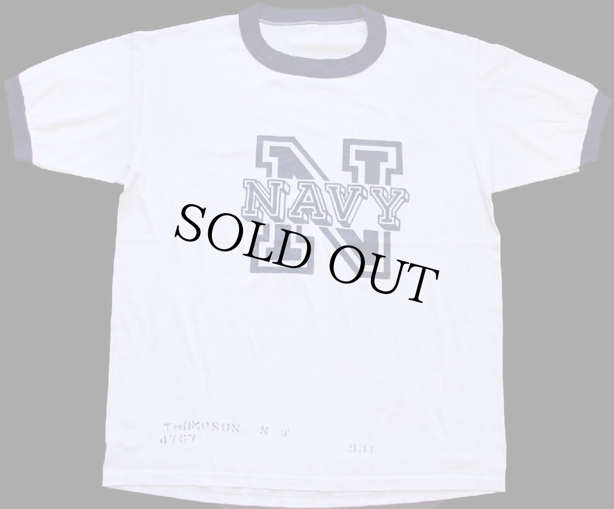 画像2: 80s U.S.NAVY ロゴ ステンシル リンガーTシャツ 白×ナス紺 (2)