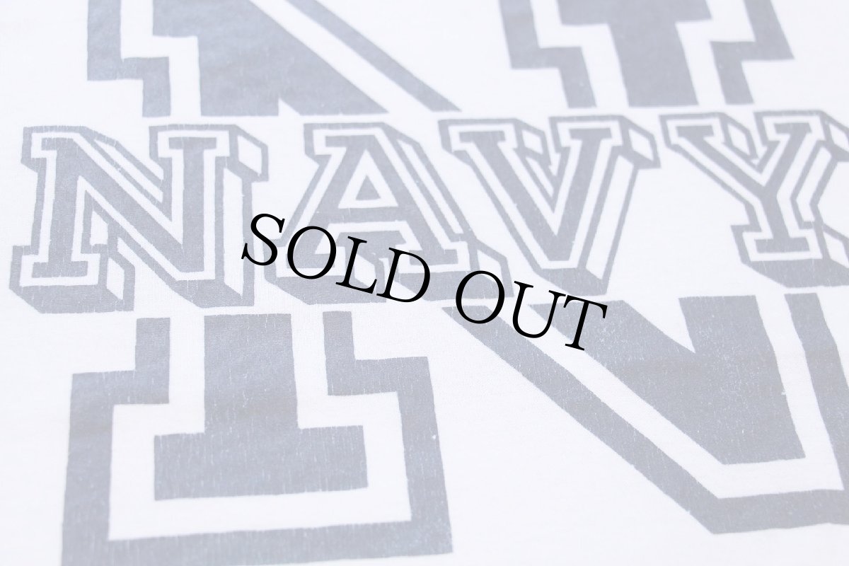 画像4: 80s U.S.NAVY ロゴ ステンシル リンガーTシャツ 白×ナス紺 (4)