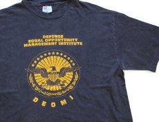 画像1: 90s USA製 Hanes DEOMI ひび割れプリント コットンTシャツ 黒 フェード L (1)
