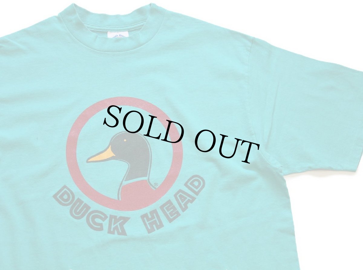 画像1: 90s USA製 DUCK HEAD DUCK TAIL ビッグロゴ 両面プリント コットンTシャツ エメラルドグリーン L (1)