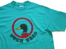 画像1: 90s USA製 DUCK HEAD DUCK TAIL ビッグロゴ 両面プリント コットンTシャツ エメラルドグリーン L (1)
