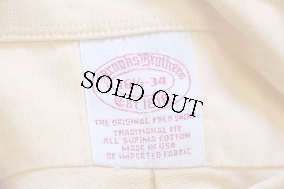 画像4: 90s USA製 Brooks Brothersブルックスブラザーズ 無地 ボタンダウン オックスフォード スーピマ コットンシャツ 薄黄 16.5-34 (4)