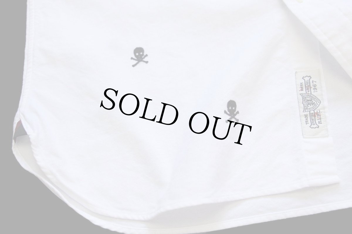 画像6: ラルフローレン スカル クロスボーン刺繍 総柄 ポケット&マチ付き 三点留め ボタンダウン 半袖 オックスフォード コットンシャツ 白 M (6)