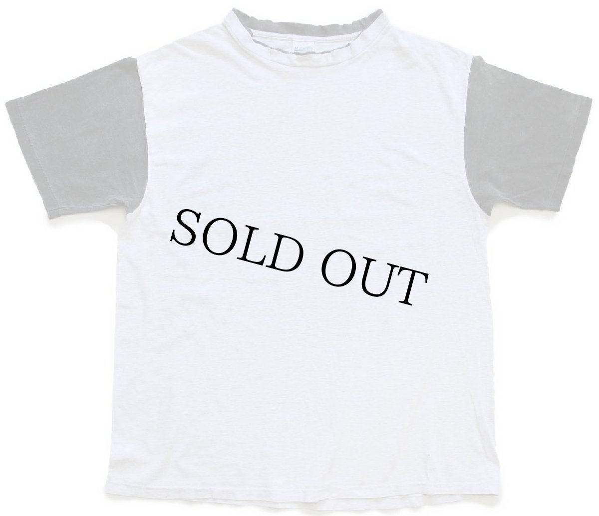 画像2: 90s USA製 無地 ツートン 切り替え レイヤードネック コットンTシャツ ボロ 杢ライトグレー×薄黒 フェード XL (2)