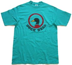 画像2: 90s USA製 DUCK HEAD DUCK TAIL ビッグロゴ 両面プリント コットンTシャツ エメラルドグリーン L (2)