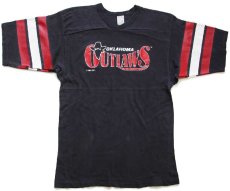 画像2: 80s USA製 OKLAHOMA OUTLAWS Vネック コットン フットボールTシャツ 黒 フェード L (2)