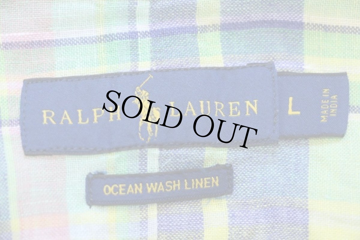 画像4: ラルフローレン OCEAN WASH LINEN マドラスチェック ボタンダウン リネンシャツ L (4)