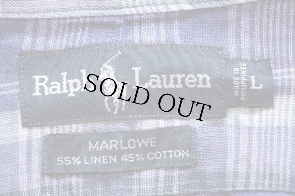 画像4: 90s ラルフローレン MARLOWE マドラスチェック ポケット付き ボタンダウン 半袖 リネン×コットンシャツ L (4)