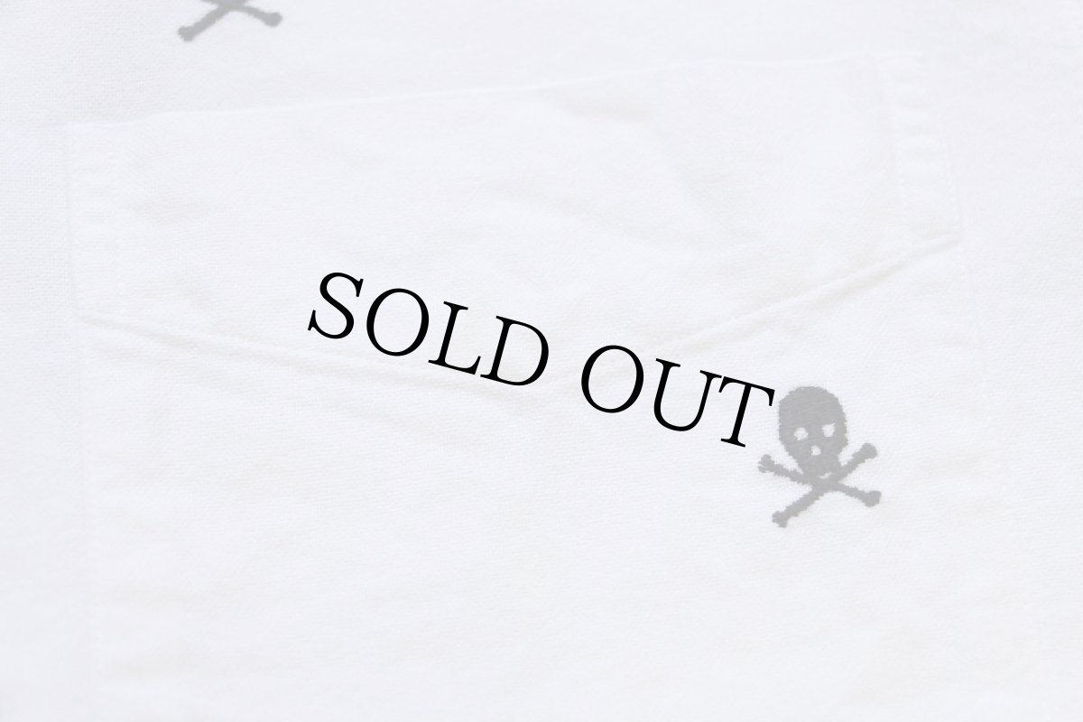 画像7: ラルフローレン スカル クロスボーン刺繍 総柄 ポケット&マチ付き 三点留め ボタンダウン 半袖 オックスフォード コットンシャツ 白 M (7)