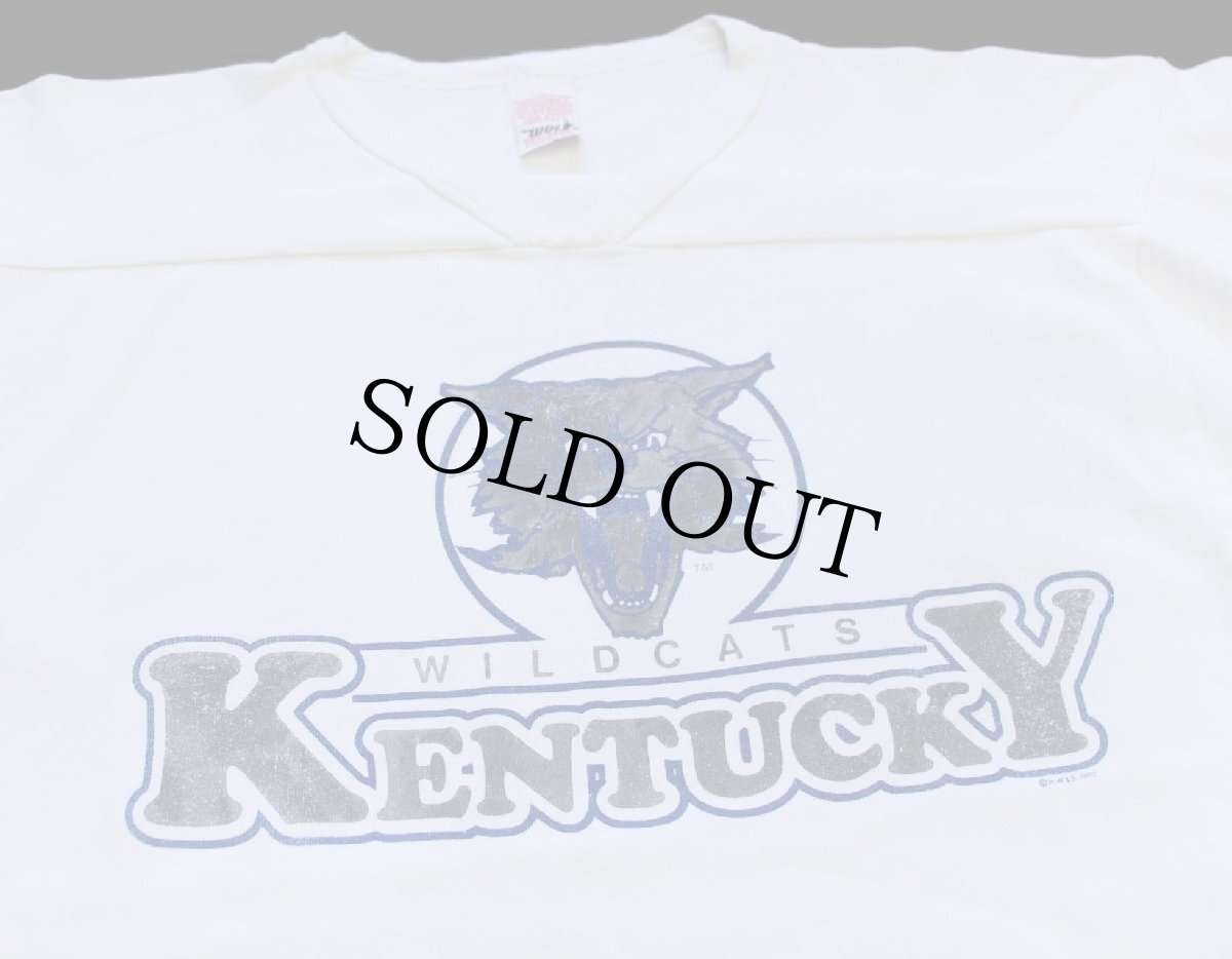 画像3: 80s USA製 WILDCATS KENTUCKY Vネック コットン フットボールTシャツ 白 L (3)