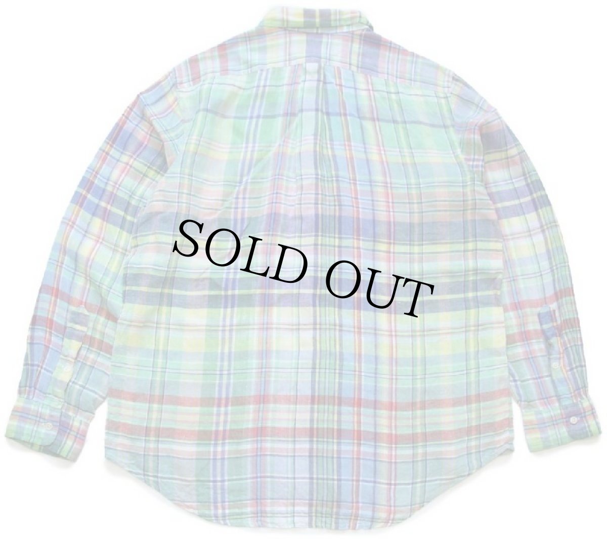 画像2: ラルフローレン OCEAN WASH LINEN マドラスチェック ボタンダウン リネンシャツ L (2)