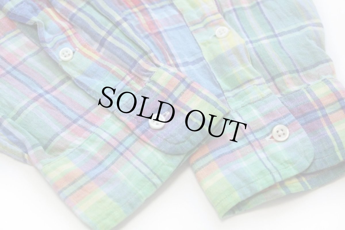 画像6: ラルフローレン OCEAN WASH LINEN マドラスチェック ボタンダウン リネンシャツ L (6)