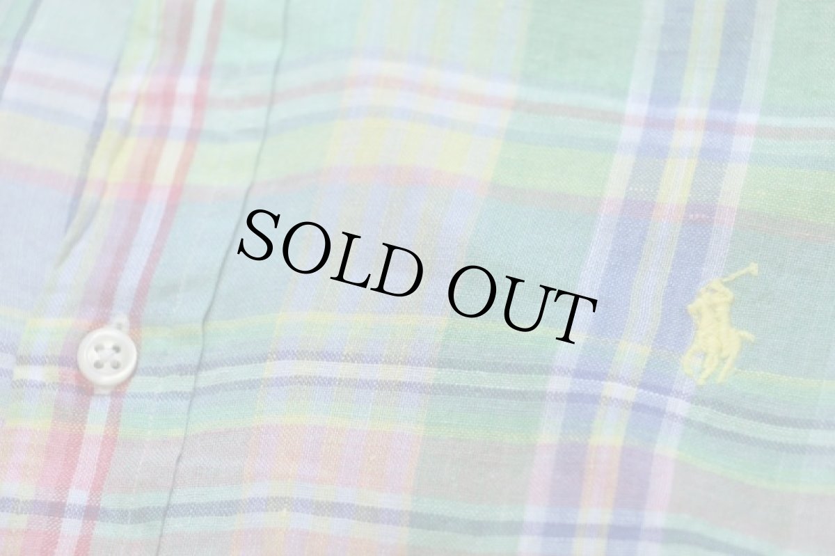 画像5: ラルフローレン OCEAN WASH LINEN マドラスチェック ボタンダウン リネンシャツ L (5)