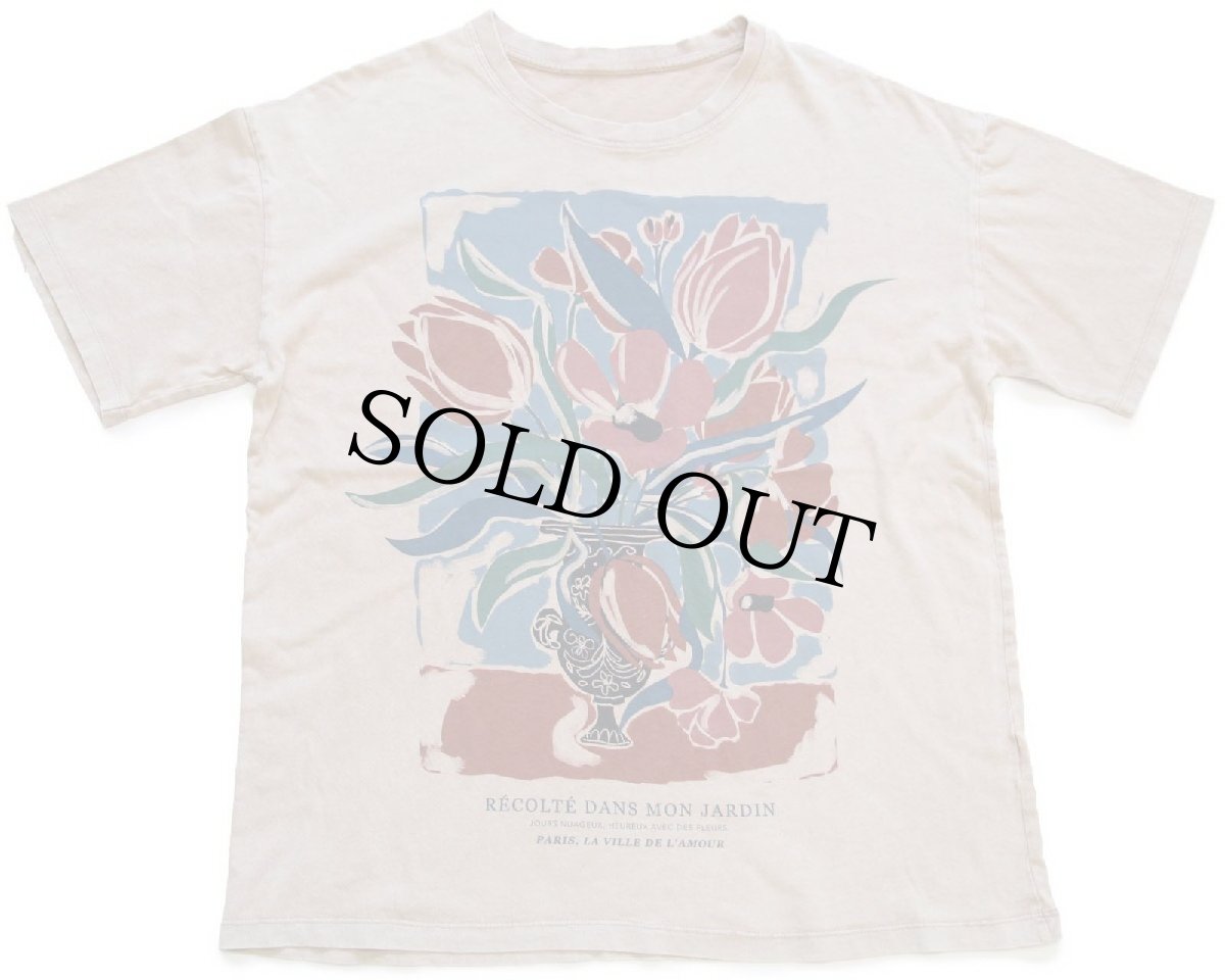 画像2: RECOLTE DANS MON JARDIN チューリップ アート コットンTシャツ 薄茶 フェード (2)