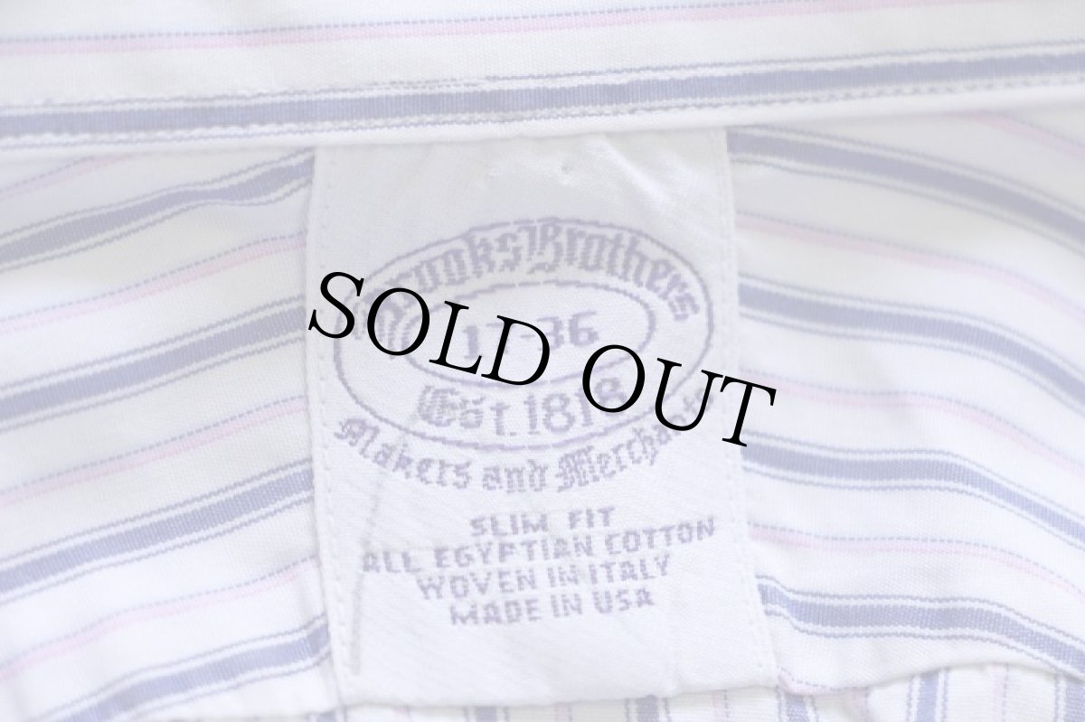 画像4: 00s USA製 Brooks Brothersブルックスブラザーズ Makers and Merchants マルチストライプ ワイドカラー コットンシャツ 17-36 (4)