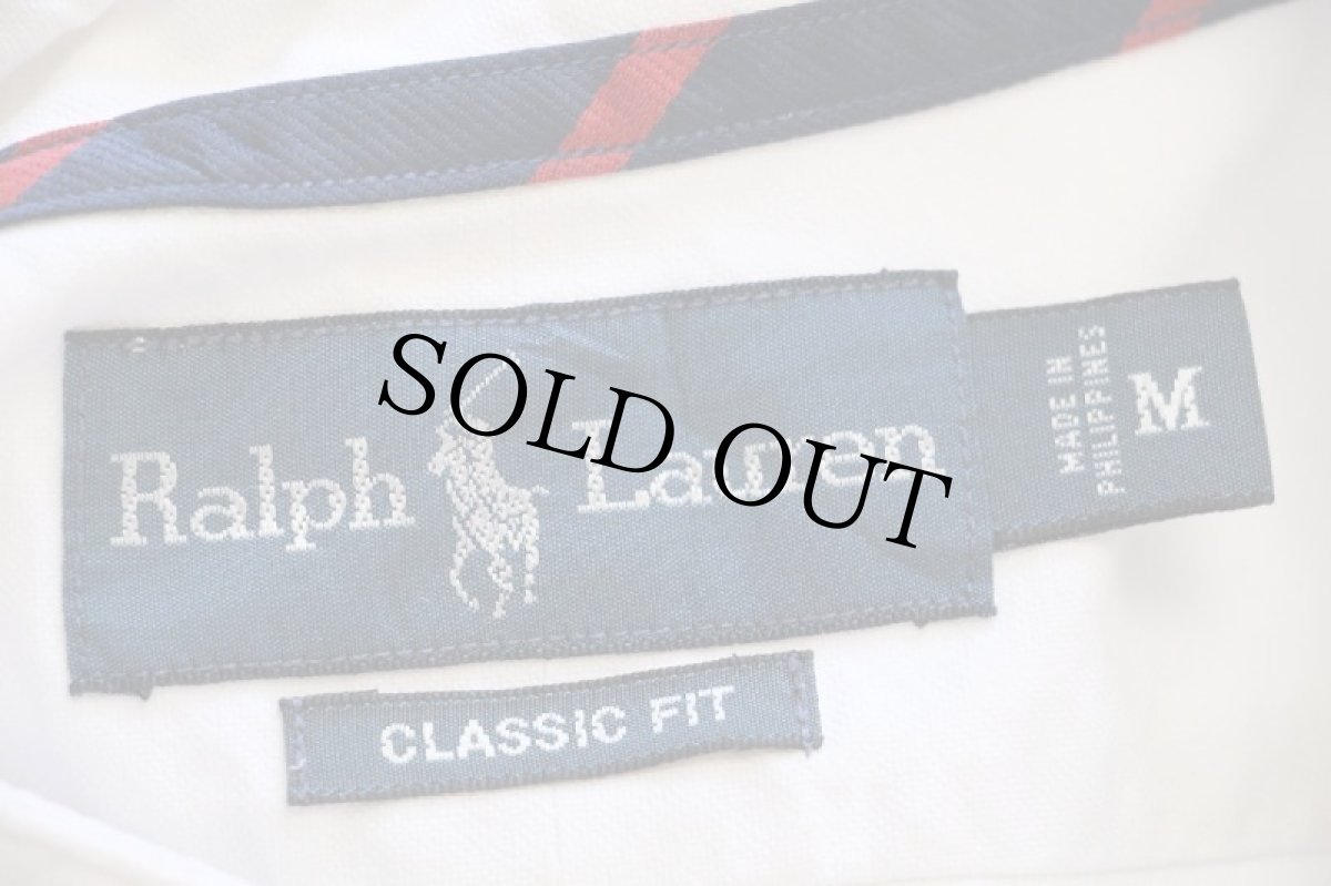 画像4: 00s ラルフローレン CLASSIC FIT ワンポイント マチ付き バンドカラー オックスフォード コットンシャツ 白 M (4)