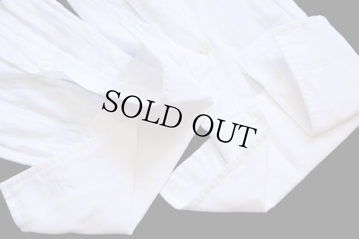 画像6: 00s ポロ ラルフローレン ESTATE 織り柄 ストライプ マチ付き ワイドカラー ダブルカフス コットン ドレスシャツ 白 15.5★46 (6)