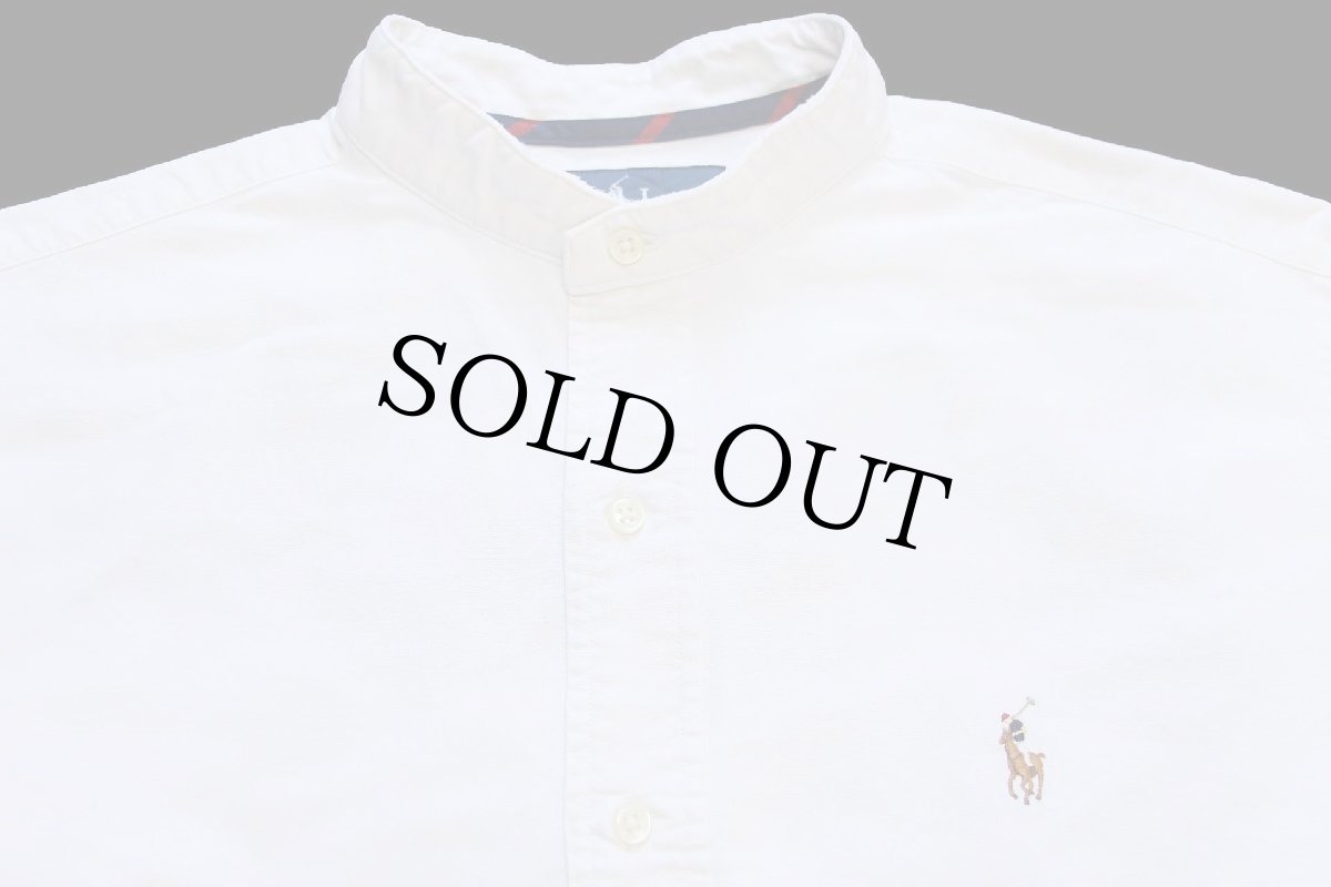 画像3: 00s ラルフローレン CLASSIC FIT ワンポイント マチ付き バンドカラー オックスフォード コットンシャツ 白 M (3)