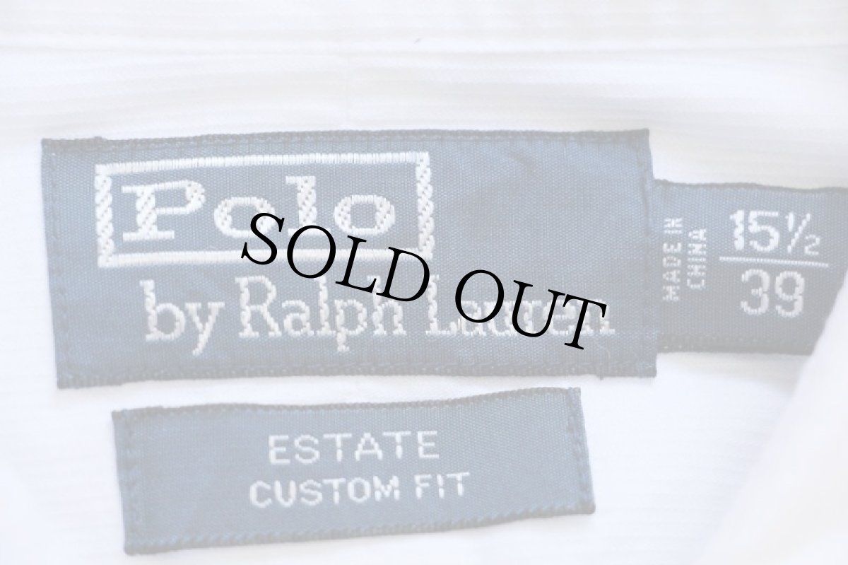 画像4: 00s ポロ ラルフローレン ESTATE 織り柄 ストライプ マチ付き ワイドカラー ダブルカフス コットン ドレスシャツ 白 15.5★46 (4)