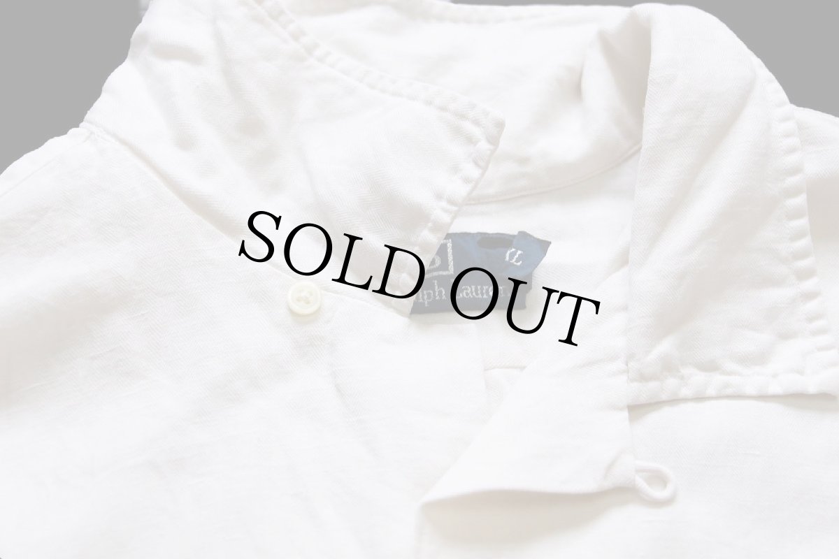 画像5: 90s ポロ ラルフローレン ワンポイント 織り柄 半袖 リネン×シルク オープンカラーシャツ アイボリー XL★CALDWELL (5)