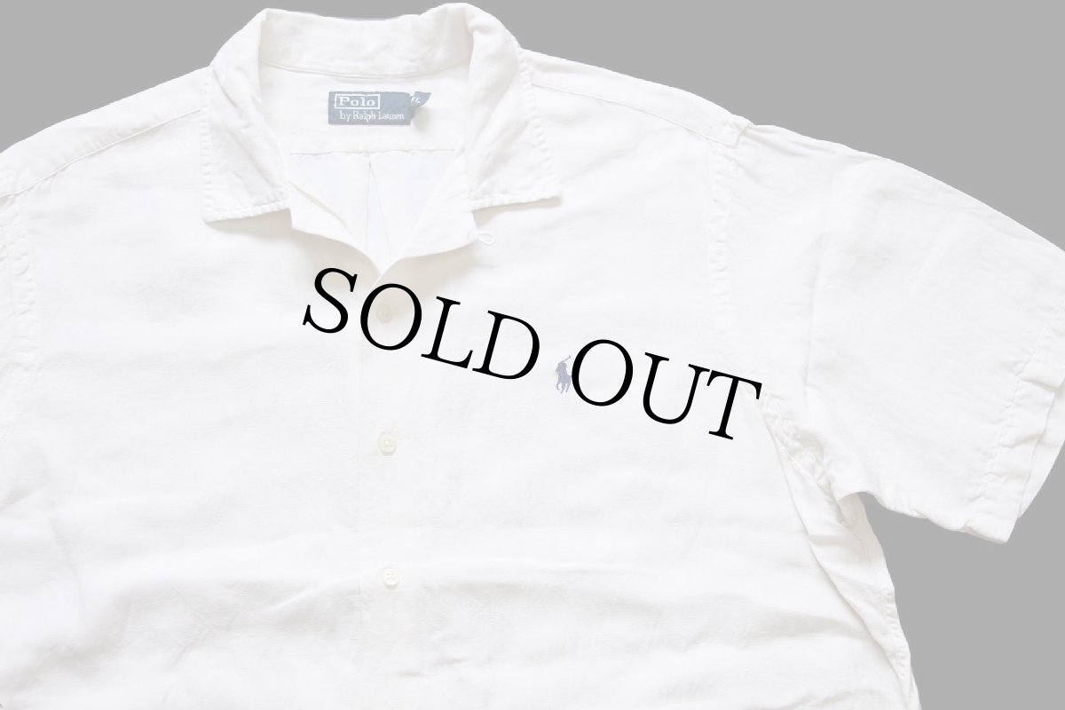 画像3: 90s ポロ ラルフローレン ワンポイント 織り柄 半袖 リネン×シルク オープンカラーシャツ アイボリー XL★CALDWELL (3)