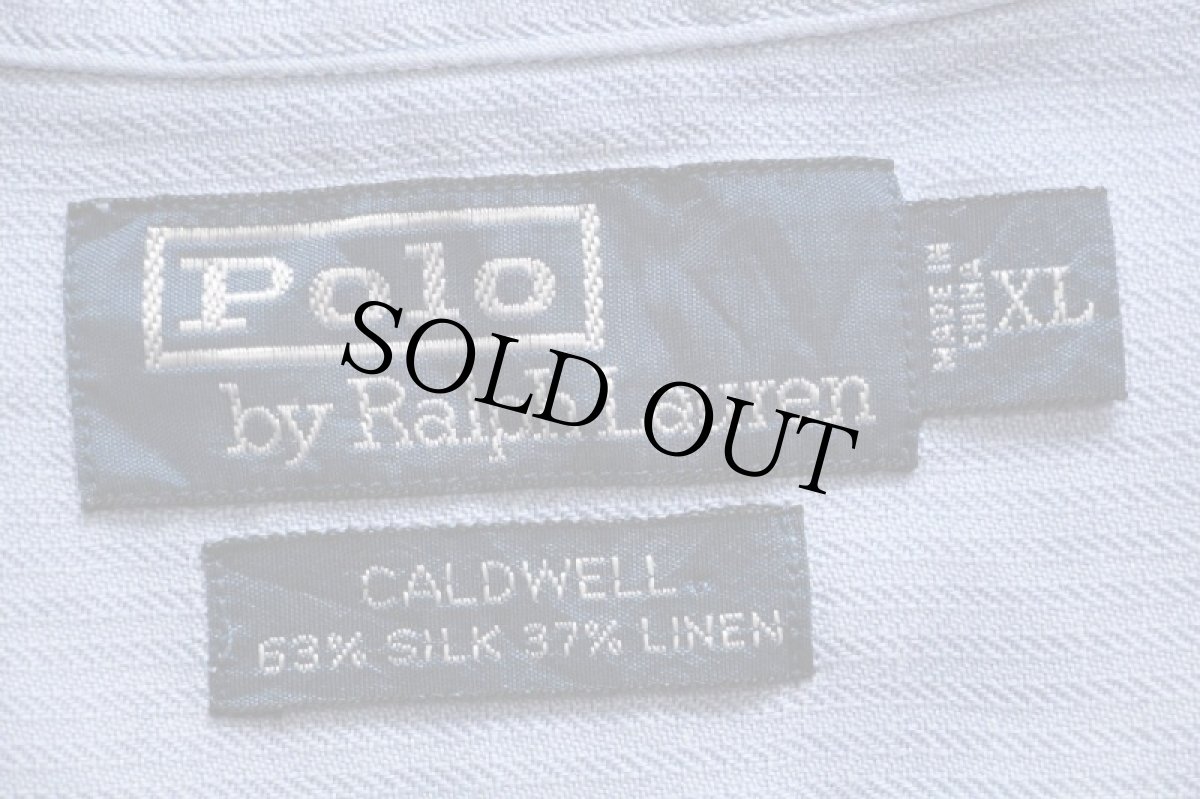 画像4: 90s ポロ ラルフローレン CALDWELL 織り柄 半袖 シルク×リネン オープンカラーシャツ サックス XL (4)