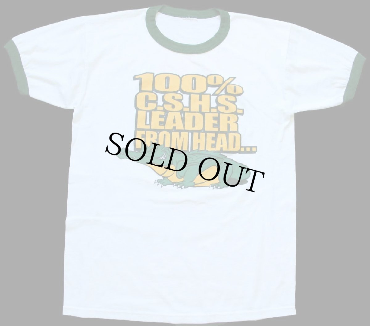 画像2: 00s 100% C.S.H.S. LEADER FROM HEAD... TO TAIL GATORS 両面プリント リンガーTシャツ 白×濃緑 (2)