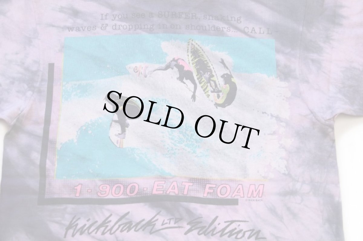 画像3: 90s USA製 Kickback 1-900-EAT FOAM サーフィン 蛍光プリント アート タイダイ染め コットンTシャツ M (3)