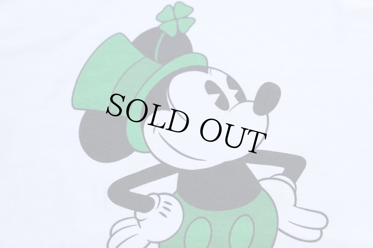 画像4: 00s Walt Disney World ディズニー ミッキー マウス クローバー コットン リンガーTシャツ 白×緑 XL (4)