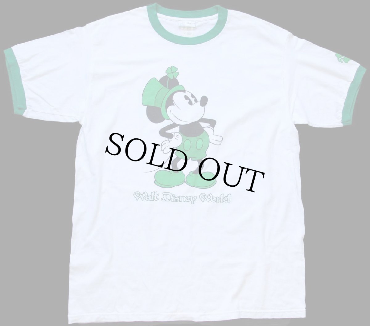 画像2: 00s Walt Disney World ディズニー ミッキー マウス クローバー コットン リンガーTシャツ 白×緑 XL (2)