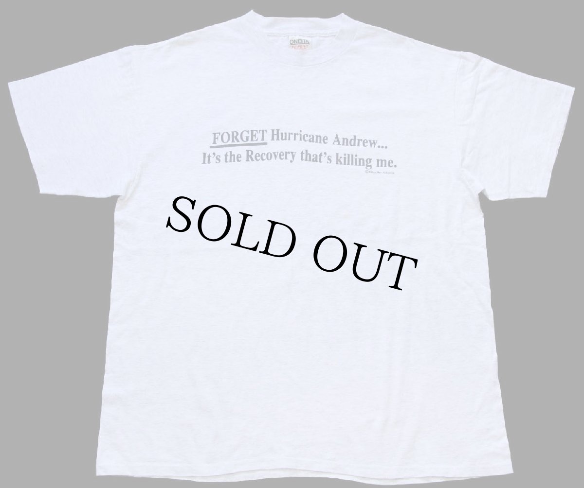 画像2: 90s USA製 FORGET Hurricane Andrew... メッセージ コットンTシャツ 杢ライトグレー XL (2)