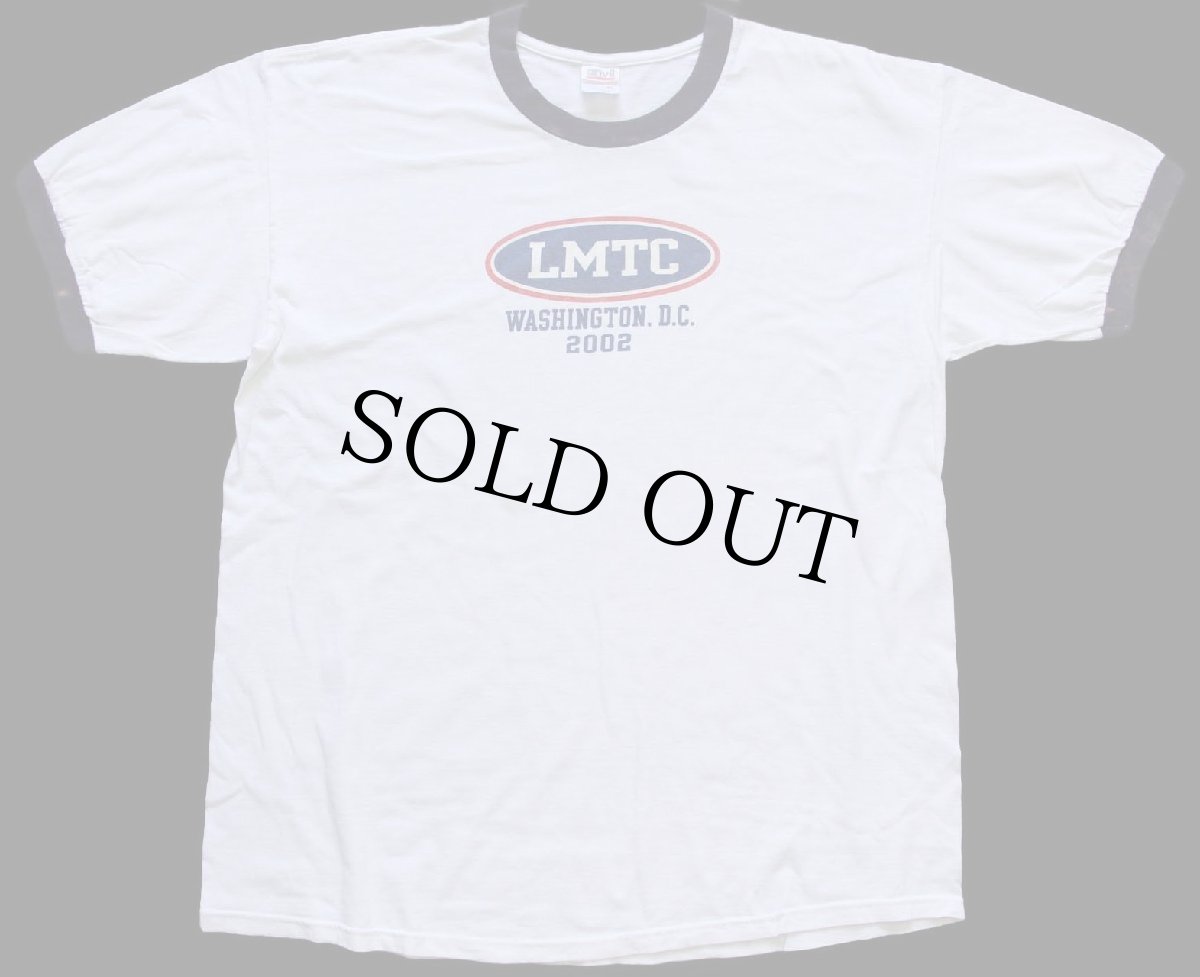 画像2: 00s LMTC WASHINGTON,D.C.2002 ワシントンDC ひび割れプリント コットン リンガーTシャツ 白×ナス紺 XL (2)