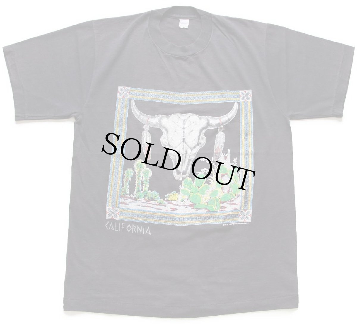 画像2: 90s USA製 CALIFORNIA カウスカル サボテン アート Tシャツ 黒 L (2)