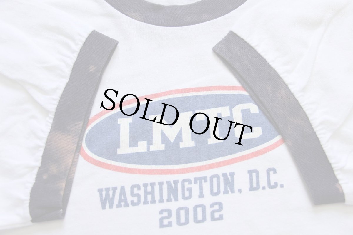 画像5: 00s LMTC WASHINGTON,D.C.2002 ワシントンDC ひび割れプリント コットン リンガーTシャツ 白×ナス紺 XL (5)