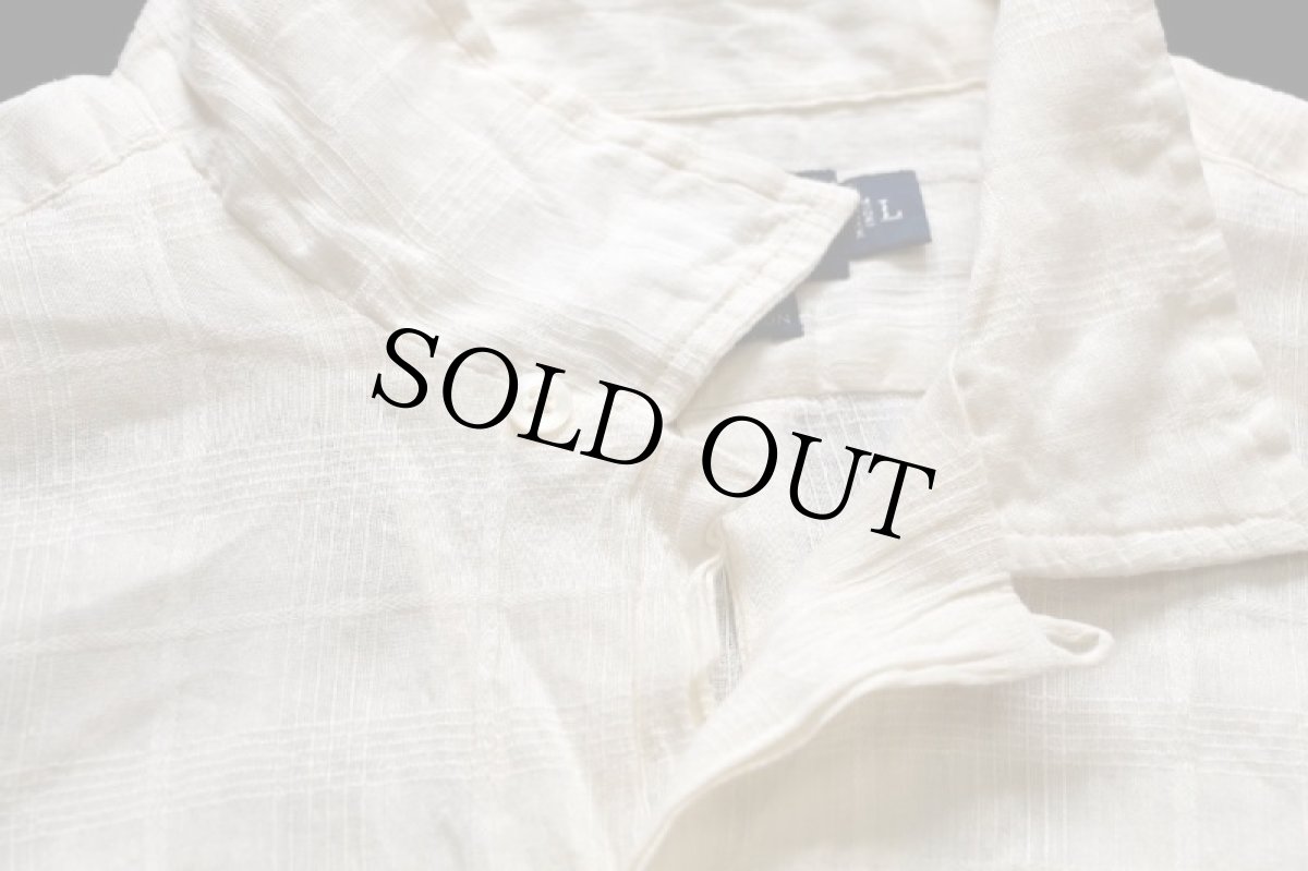 画像4: 90s ポロ ラルフローレン CALDWELL 織り柄 チェック 半袖 リネン×コットン ガーゼ オープンカラーシャツ アイボリー L (4)